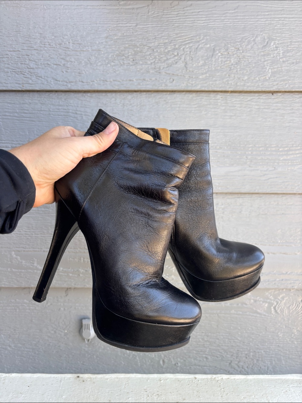 Nine West Black Leather Platform Ankle Booties